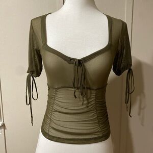 Motel Olive Green Mesh Top, Size XS
